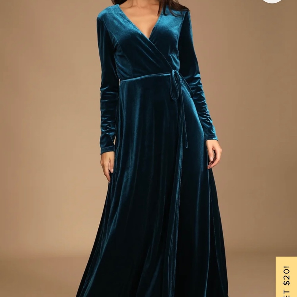 Lulus Blue Velvet Maxi Wrap Dress